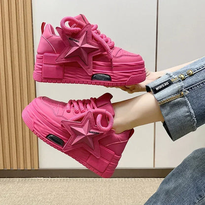 Flying Star Women's Pink Sneakers Shoes/Thick Sole Designer Platform - The GoatFind