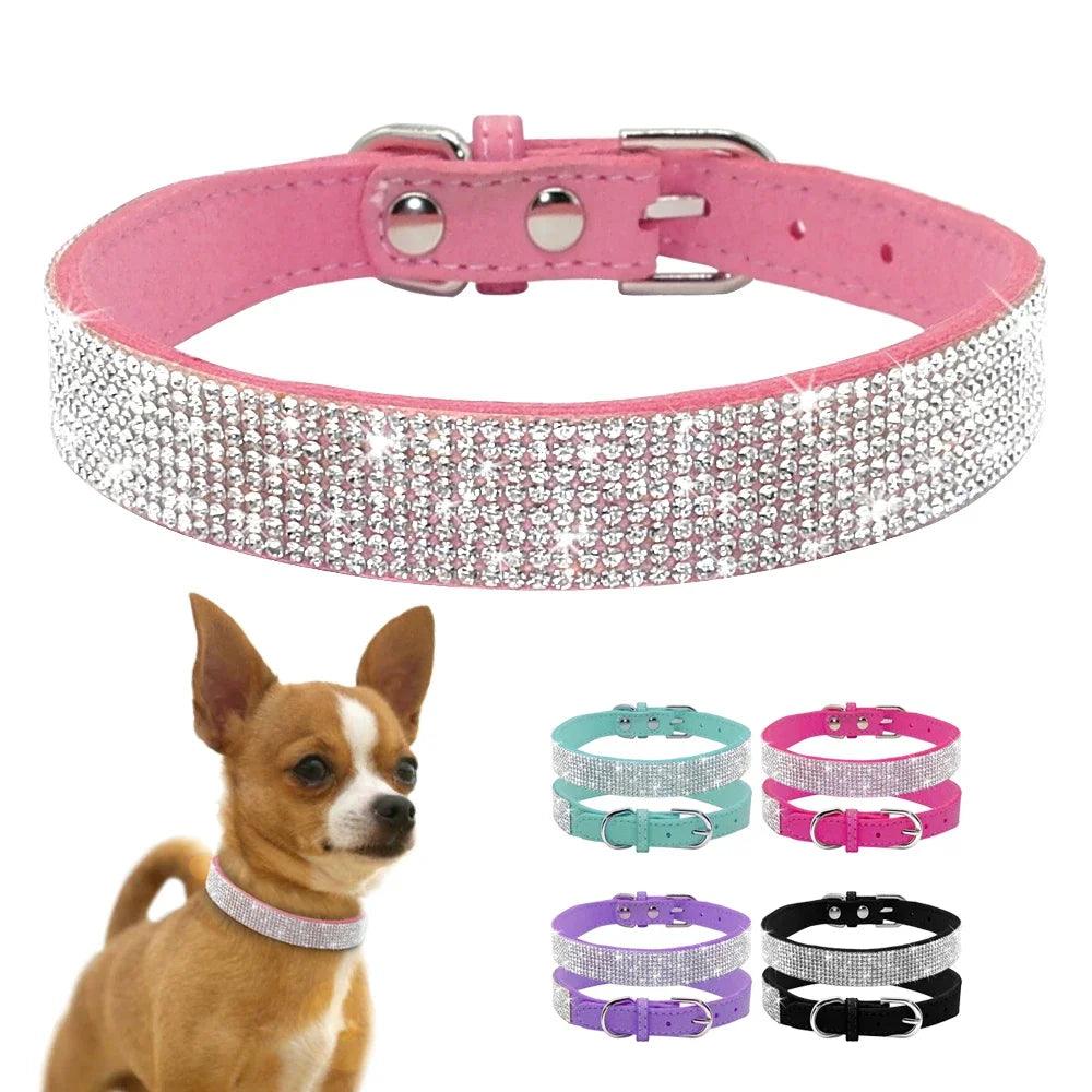 Suede Fiber Crystal Diamond Studded Bling Dog/Cat Fancy Collars Glitter Rhinestone - The GoatFind brown / XS, brown / S, brown / M, brown / L, brown / XXS, black / XS, black / S, black / M, black / L, black / XXS