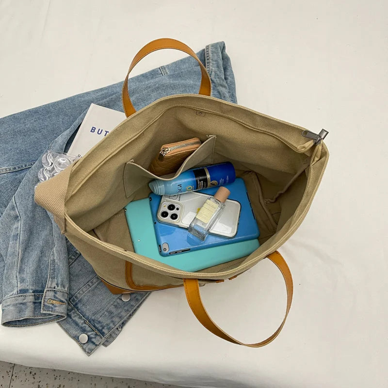 Multi Pockets Canvas Large Tote Bags/Shopper Shoulder Bag For Women - The GoatFind
