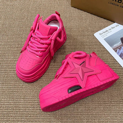 Flying Star Women's Pink Sneakers Shoes/Thick Sole Designer Platform - The GoatFind