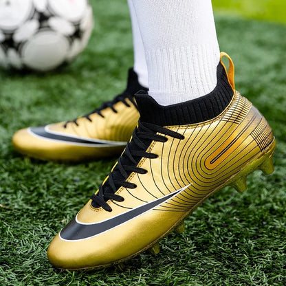 Golden Boots Chirstiano Ronaldo Style Soccer Cleats Kids Youth Indoor/FG - The GoatFind