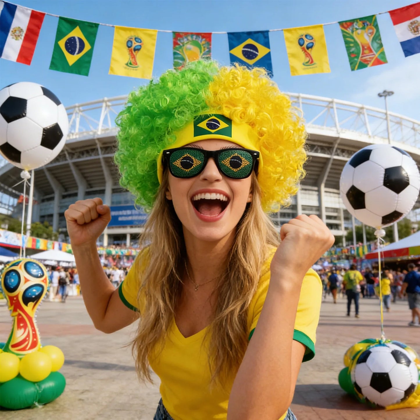 World Soccer/Football Fans Wig Cap Headdress for Kids Adults Cup 2026