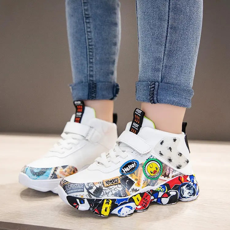 DCUK Boys & Girls High-Top Grafitti Kids Sneakers | Basketball Shoe