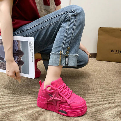 Flying Star Women's Pink Sneakers Shoes/Thick Sole Designer Platform - The GoatFind