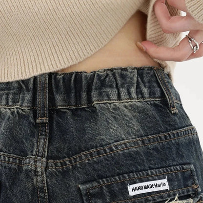 Womens Loose Wide leg Denim Jeans/Japanese Streetwear Baggy Fashion - The GoatFind