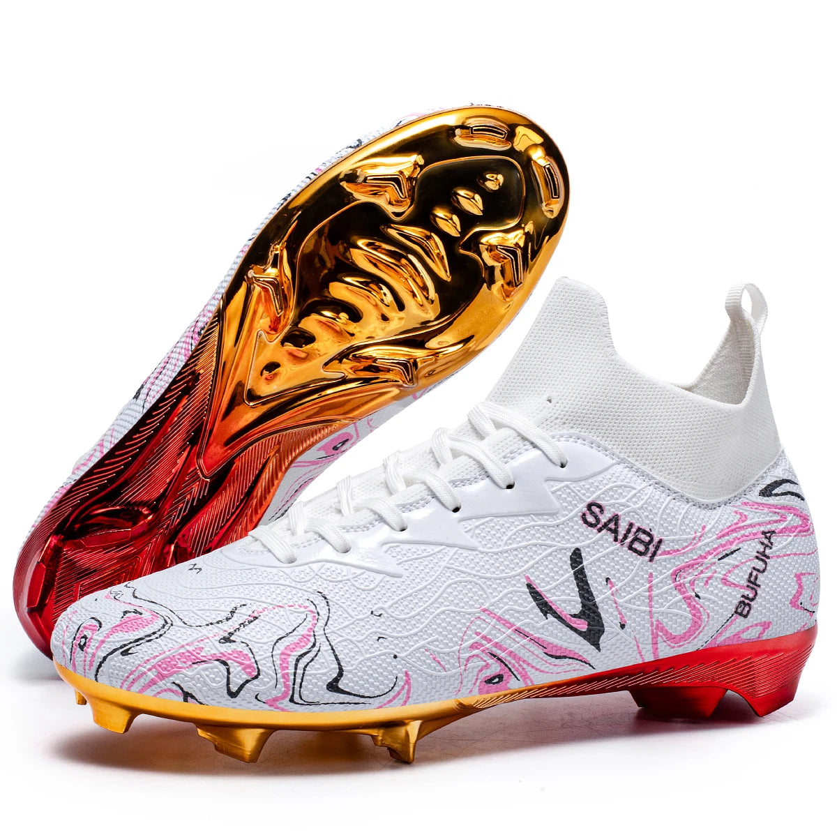 Premium Gold Metal Plated Bottom Soccer Cleats Ronaldo Messi Shoes Style