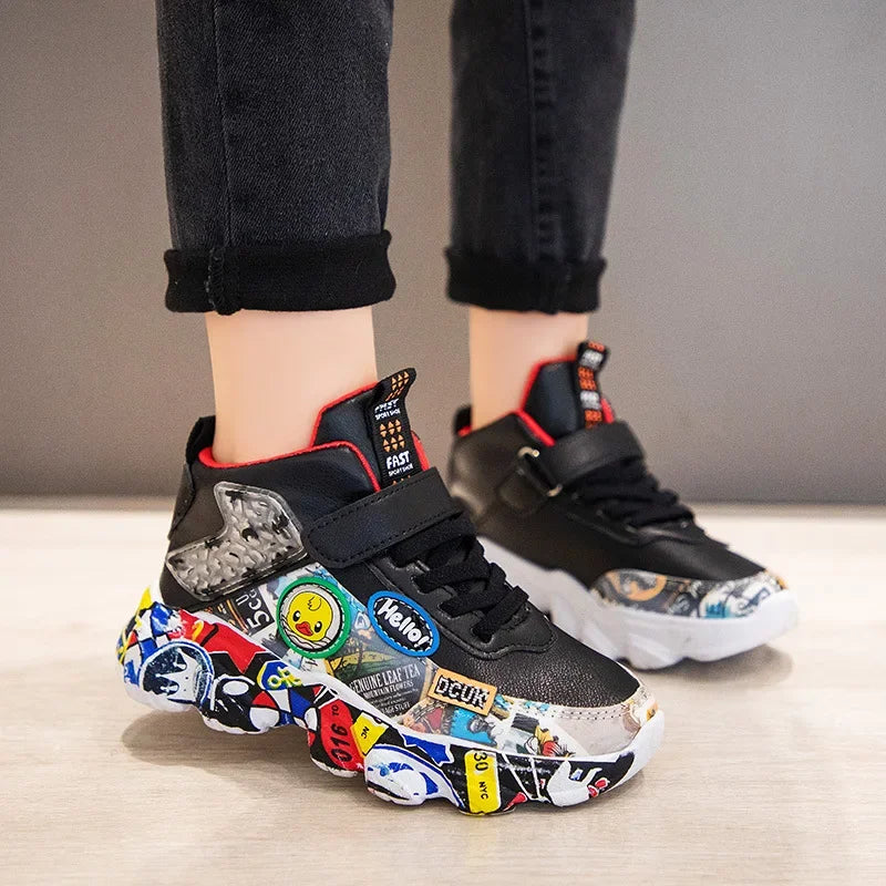 DCUK Boys & Girls High-Top Grafitti Kids Sneakers | Basketball Shoe