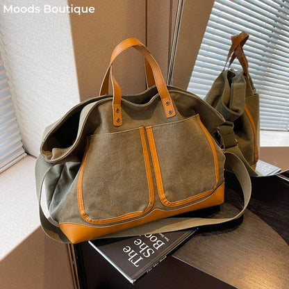Multi Pockets Canvas Large Tote Bags/Shopper Shoulder Bag For Women - The GoatFind