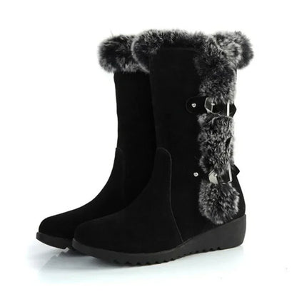 Alaska Womens Fur Snow Boots - Warm Mid Calf Winter Shoes - The GoatFind