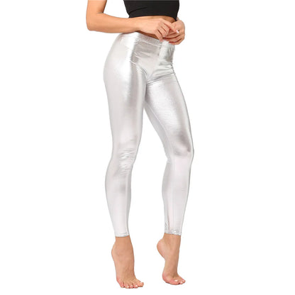Metallic Color PU Leggings/Faux Leather Skinny Pants - The GoatFind