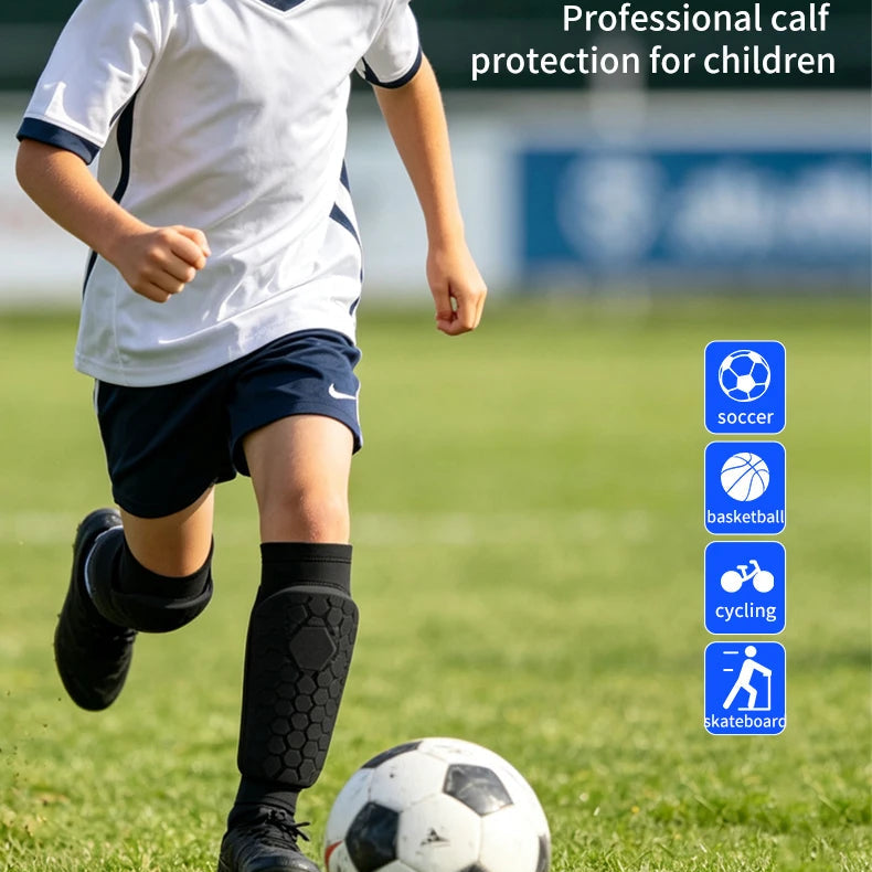 Kids Soccer Shin Guard Sleeves | Non-Slip Honeycomb Calf Protectors