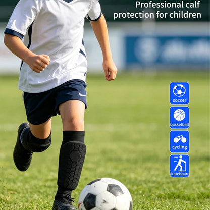 Kids Soccer Shin Guard Sleeves | Non-Slip Honeycomb Calf Protectors