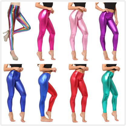 Metallic Color PU Leggings/Faux Leather Skinny Pants - The GoatFind