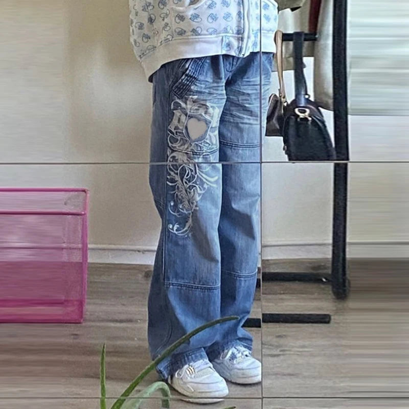 Low Waisted Cargo Denim Pants/Harajuku Grunge Women Korean Style - The GoatFind