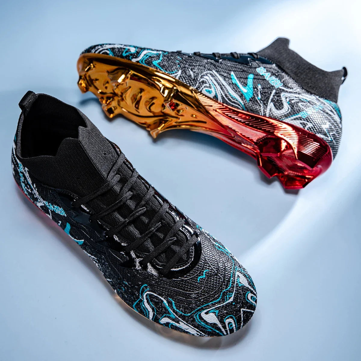 Premium Gold Metal Plated Bottom Soccer Cleats Ronaldo Messi Shoes Style