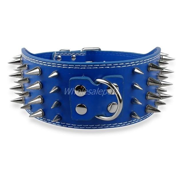 3 inch Leather Spike Studded Dog Collar The GoatFind Blue M 