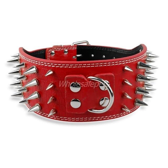 3 inch Leather Spike Studded Dog Collar The GoatFind Red M 