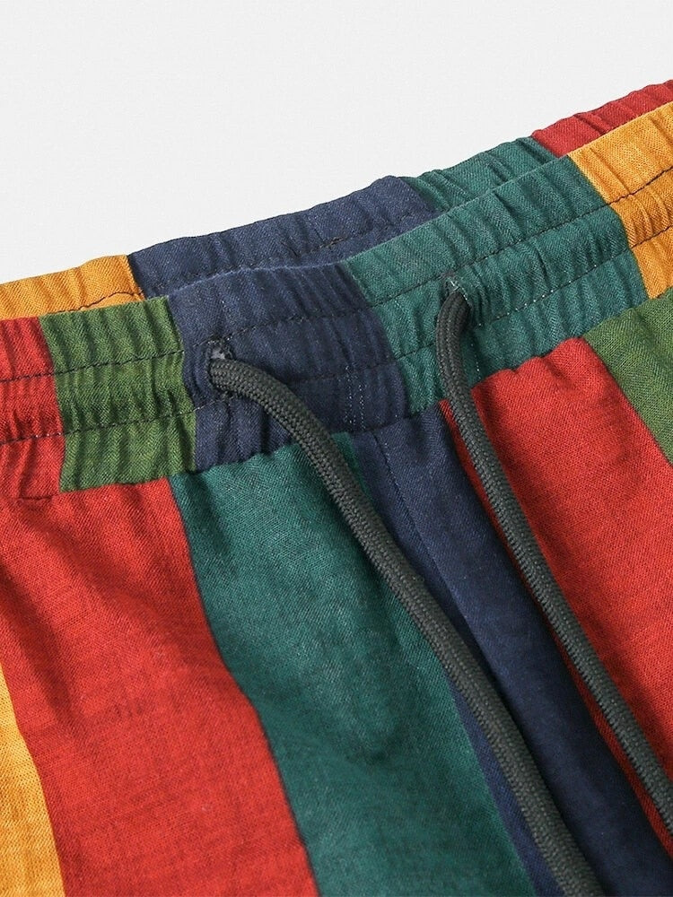 Rainbow Striped Cotton Coord Hawaiian Summer Shirts & Shorts Set Men - The GoatFind