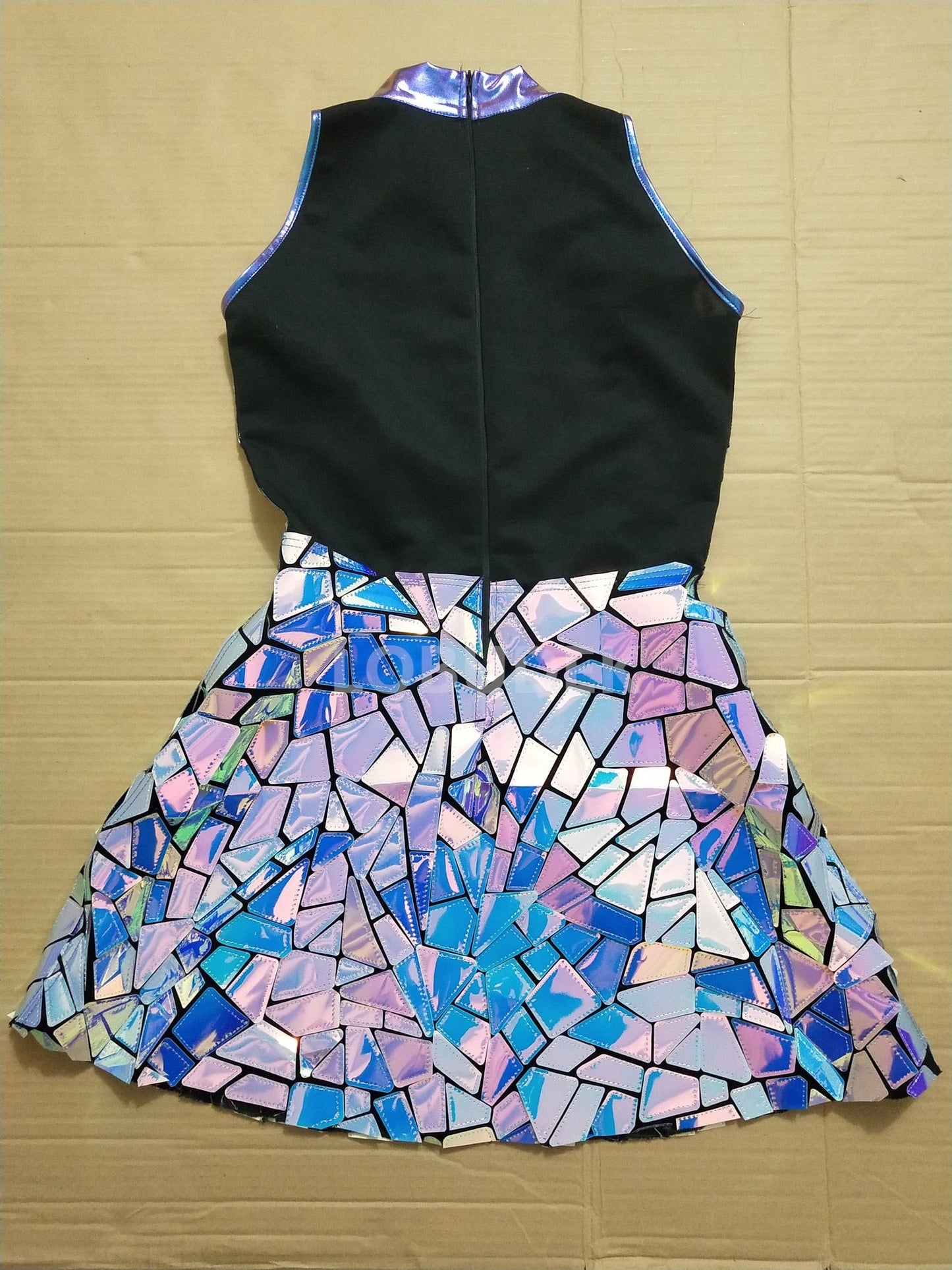 Purple Blue Designer Mirror Sleeveless Short Dress