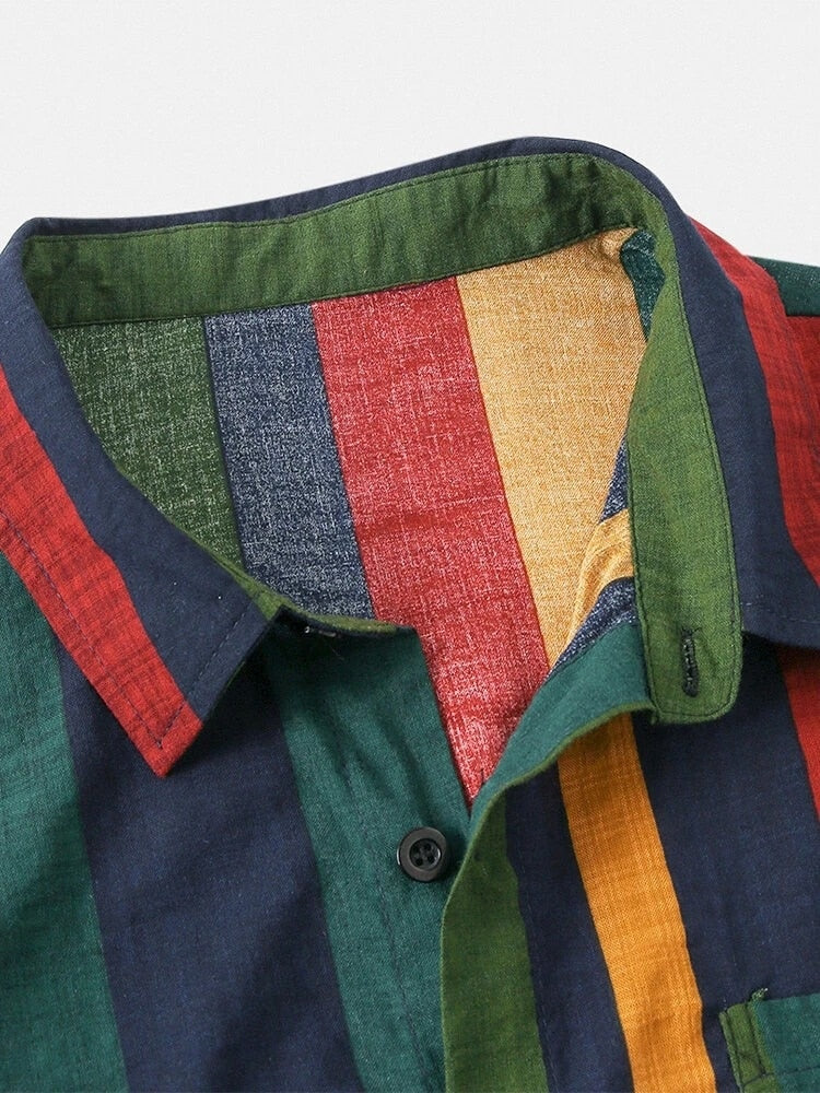 Rainbow Striped Cotton Coord Hawaiian Summer Shirts & Shorts Set Men - The GoatFind S, M, L, XL, XXL, XXXL