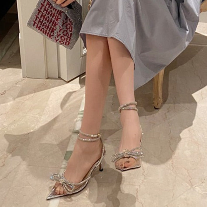 Butterfly-Knot Bling Crystal Pointed Toe Pumps High Heels - The GoatFind