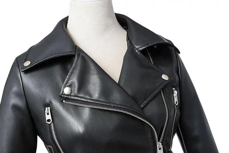 Biker Girl Black Faux Leather Jacket/Women's Vegan Leather Short Jacket - The GoatFind