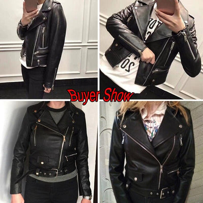 Biker Girl Black Faux Leather Jacket/Women's Vegan Leather Short Jacket - The GoatFind