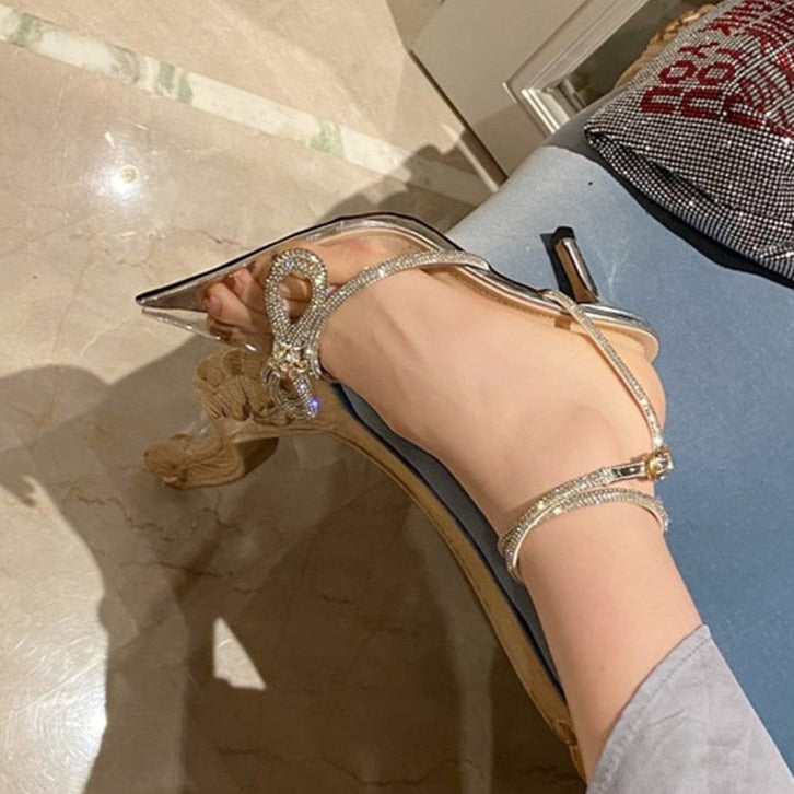 Butterfly-Knot Bling Crystal Pointed Toe Pumps High Heels
