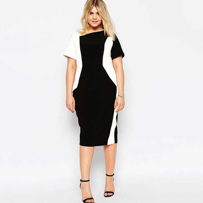 Spring Summer Plus Size Black and White Sheath Dress - The GoatFind Black and White / L, Black and White / XL, Black and White / 2XL, Black and White / 3XL, Black and White / 4XL, Black and White / 5XL, Black and White / 6XL, Black and White / 7XL, Black and White / 8XL