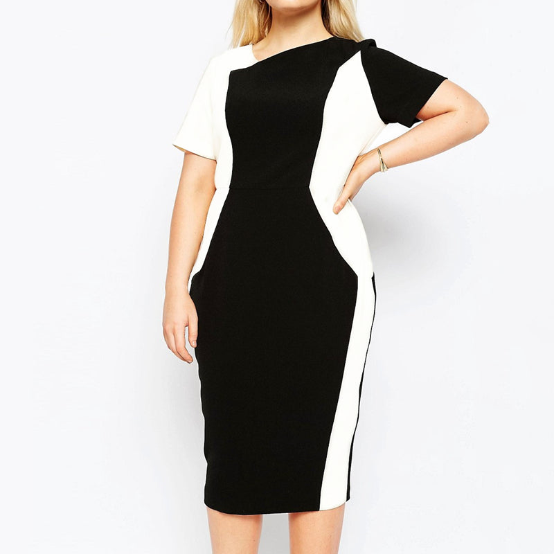 Spring Summer Plus Size Black and White Sheath Dress - The GoatFind Black and White / L, Black and White / XL, Black and White / 2XL, Black and White / 3XL, Black and White / 4XL, Black and White / 5XL, Black and White / 6XL, Black and White / 7XL, Black and White / 8XL