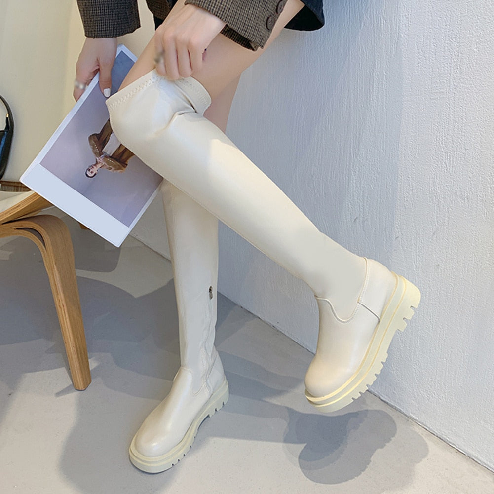 PU Leather Chunky Thigh High Boots Heels/Over The Knee Boots Women Shoes - The GoatFind black style 1 / 5, black style 1 / 6, black style 1 / 6.5, black style 1 / 7.5, black style 1 / 8.5, black style 1 / 9, black style 1 / 9.5, black style 2 / 5, black style 2 / 6, black style 2 / 6.5