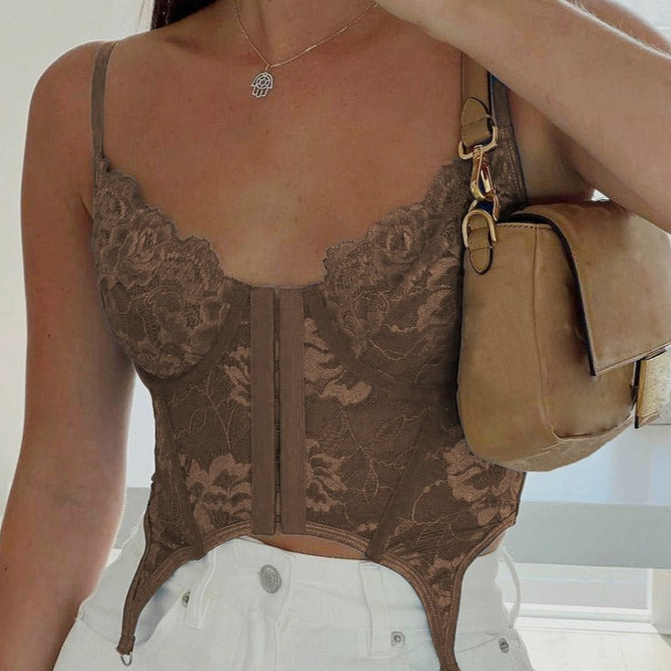 Floral Lace Corset Camis Tank Tops