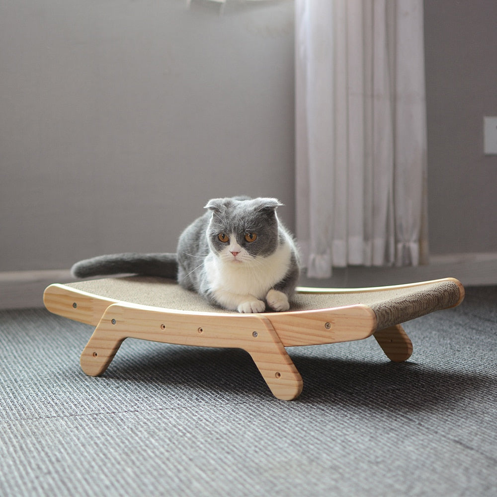 3 in 1 Wooden Cat Scratcher/Lounge Bed/Scratching Post