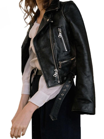 Biker Girl Black Faux Leather Jacket/Women's Vegan Leather Short Jacket - The GoatFind