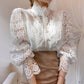 Womens Lace & Ruffles Vintage White Blouse Shirt Top