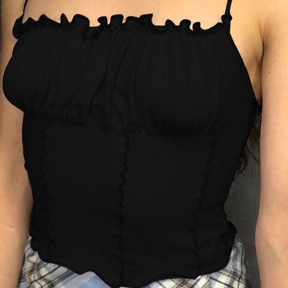 Ruffles Ruched Slim Crop Top/Spaghetti Tank Top - The GoatFind