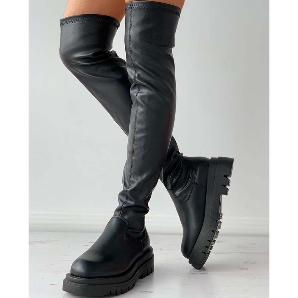 PU Leather Chunky Thigh High Boots Heels/Over The Knee Boots Women Shoes