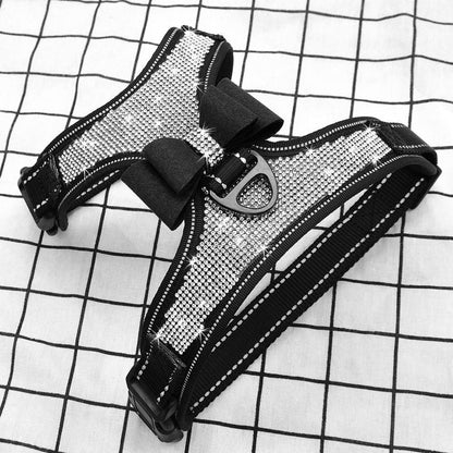 Rhinestone Blinged Dog Vest Harness/Nylon Small Medium Dogs Bowknot Reflective Pug Frenchie Bling Diamonds The GoatFind Black L 