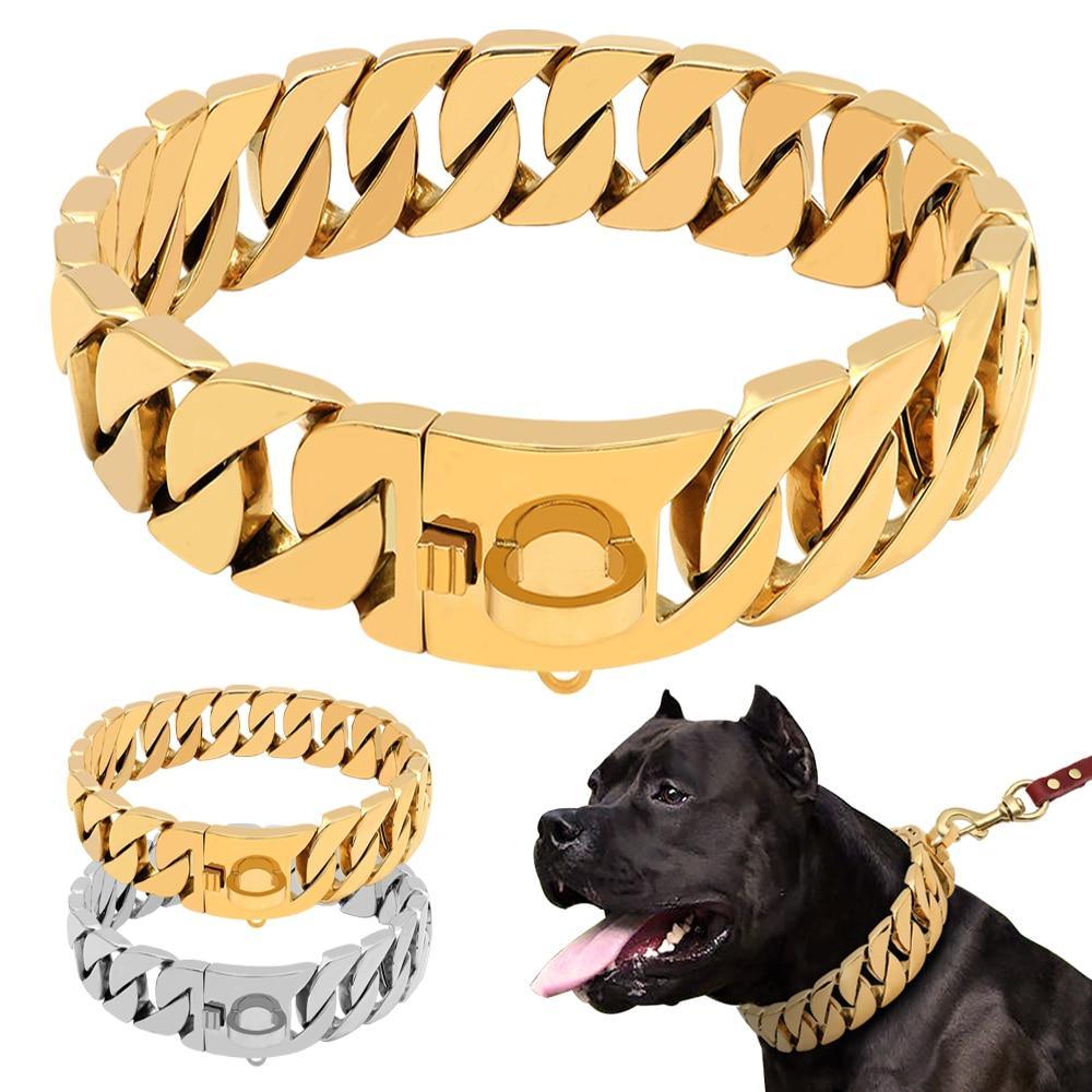 BIG DOGs Gold/Silver/Black/Rainbow Dog Fat Chain Collar 30mm The GoatFind 