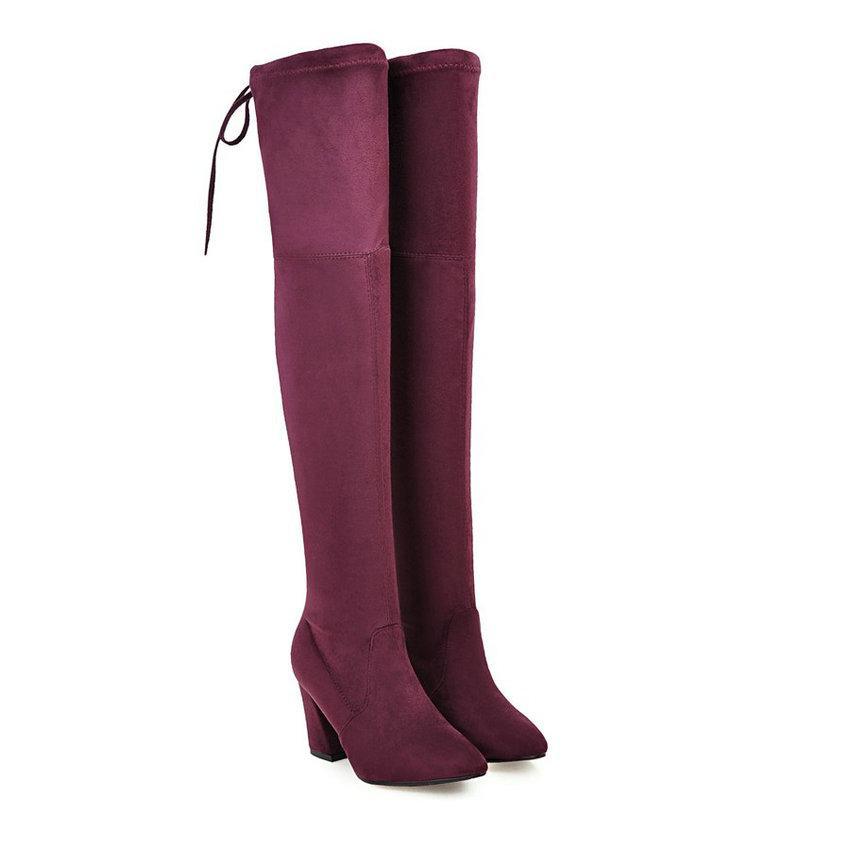 Chic Flock Leather Over The Knee Thigh High Boots - The GoatFind