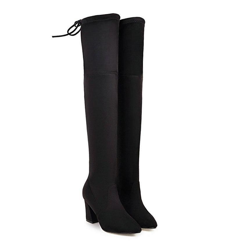 Chic Flock Leather Over The Knee Thigh High Boots The GoatFind Black 11 