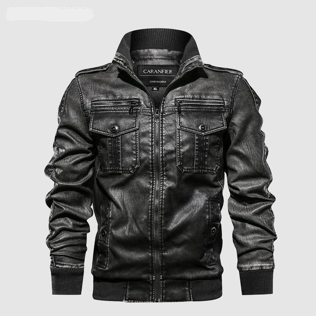 Classic PU Leather Jacket/Biker Faux Leather Zipper Pocket Jacket Coat The GoatFind 02 Black XL 