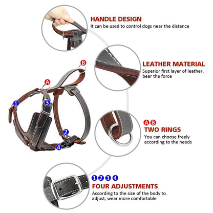 Genuine Leather Dog Harness/Durable Adjustable Big Large Dog Vest - The GoatFind