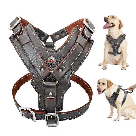 Genuine Leather Dog Harness/Durable Adjustable Big Large Dog Vest The GoatFind Dark Brown 2XL 