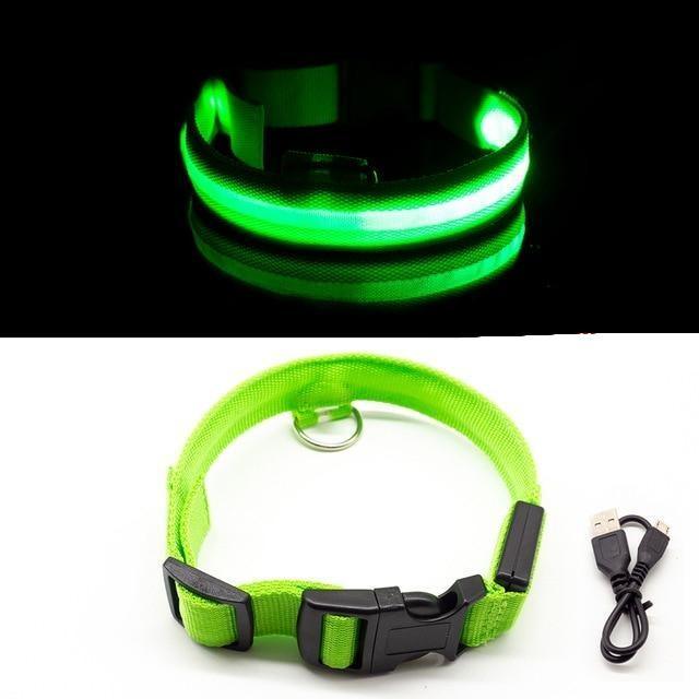 Original Glow in the Dark LED Dog Collars/USB Charging Anti-Lost Avoid Car Accident Collar For Dogs The G.O.A.T. Find Green USB Charging XL NECK 52-60 CM 
