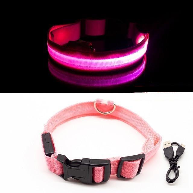 Original Glow in the Dark LED Dog Collars/USB Charging Anti-Lost Avoid Car Accident Collar For Dogs The G.O.A.T. Find Pink USB Charging XS NECK 28-40 CM 