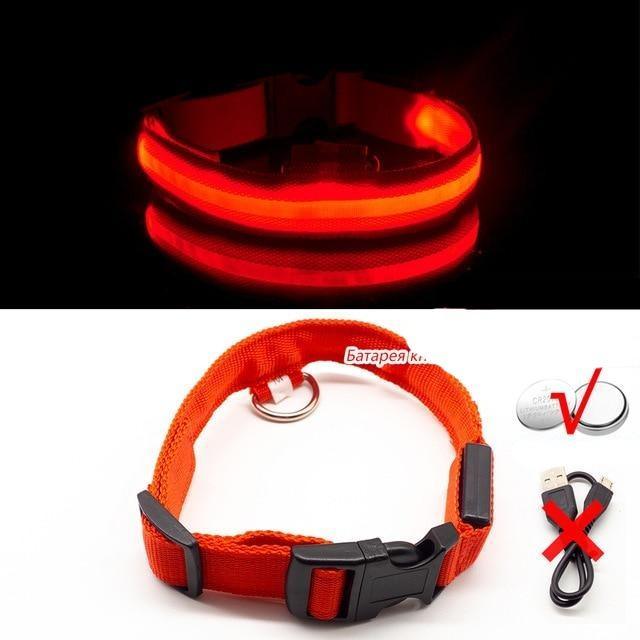 Original Glow in the Dark LED Dog Collars/USB Charging Anti-Lost Avoid Car Accident Collar For Dogs The G.O.A.T. Find Red Button Battery L NECK 45-52 CM 