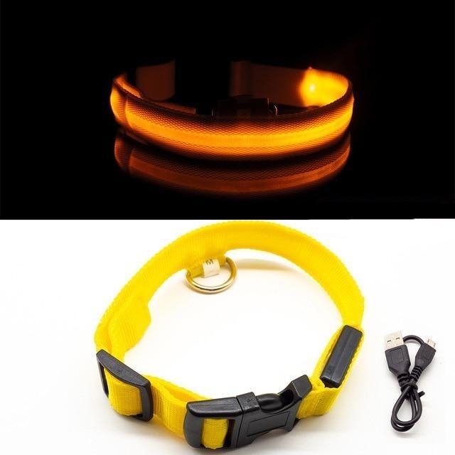 Original Glow in the Dark LED Dog Collars/USB Charging Anti-Lost Avoid Car Accident Collar For Dogs The G.O.A.T. Find Yellow USB Charging XS NECK 28-40 CM 