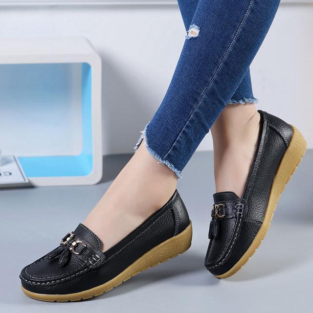 Womens Flat Boat Shoes with Bow knot/Leather Moccasins Flats Ballerina Ladies Shoe Black Red White Blue The GoatFind Black 5 