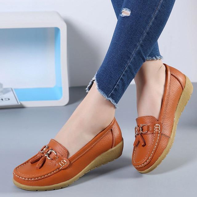 Womens Flat Boat Shoes with Bow knot/Leather Moccasins Flats Ballerina Ladies Shoe Black Red White Blue The GoatFind Orange 5 